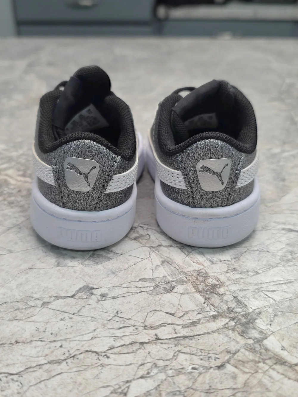 Girls Puma Kids' Black Shimmer & White Sneakers